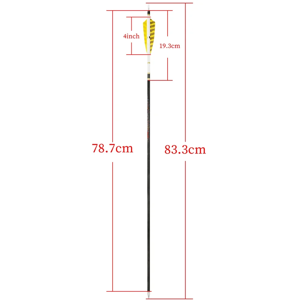 12pcsArchery Arrows Pure Carbon Spine 250/350/400/500/600 ID 6.2mm with 4inch Turkey Feather for Bow Shooting Hunting Accessories